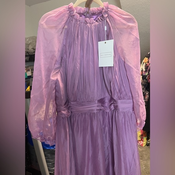 Mac Duggal 68225 Light Purple Chiffon Ruched Illusion Raglan Sleeve Ruffle Gown - Picture 6 of 14